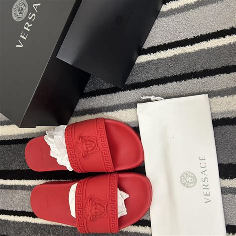 versace slides mens red|versace embroidered leather sandals men.